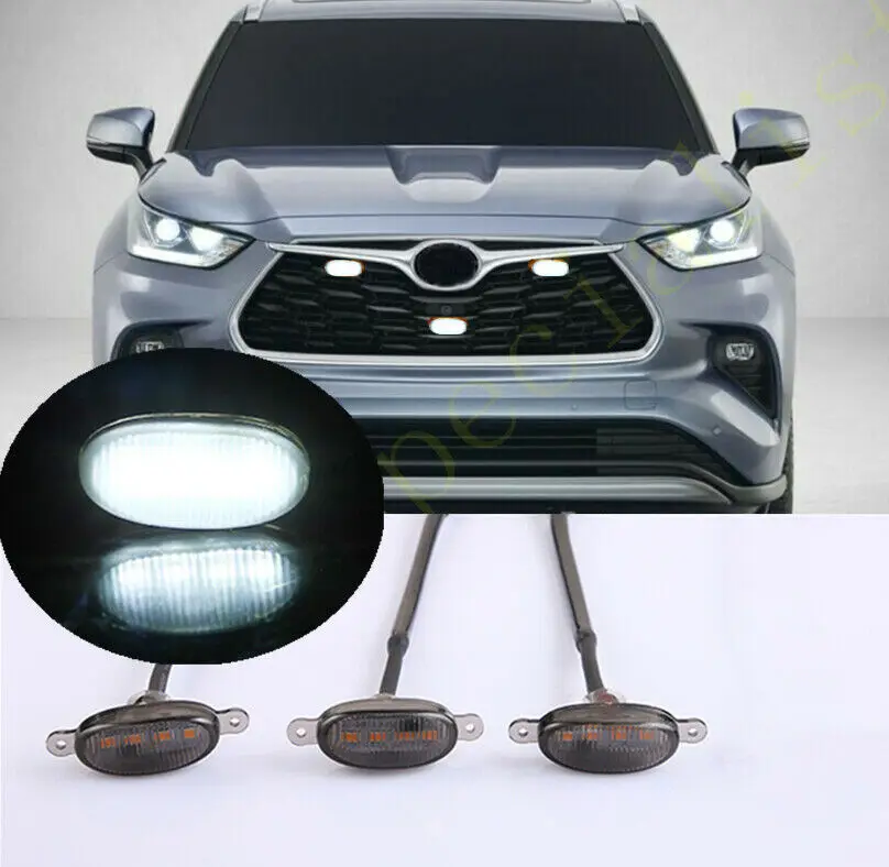 

3X Fit For Toyota Highlander 2020-21 LED Car Front bumper Grille LED White Light Raptor Style Light Kit Decor W/ Wire Speed