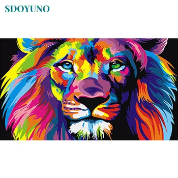 

SDOYUNO 60x120cm Large size DIY Oil Painting By Numbers On Canvas Lions Frameless Paint By Numbers Home Decor Animals Wall art