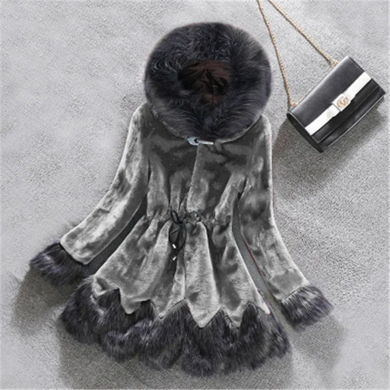 Gray Женское пальто из искусственного меха, зеленый, винный, красный, 5XL, 6XL, плюс размер, имитация норки, меховая куртка, новое осенне-зимнее Модное теплое пальто, LD1213 - Цвет: Gray