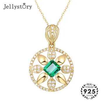 

Jellystory Silver 925 Jewelry Necklace with Emerald Zircon Gemstones Round Shape Pendant for Women Wedding Party Gift Gold Color