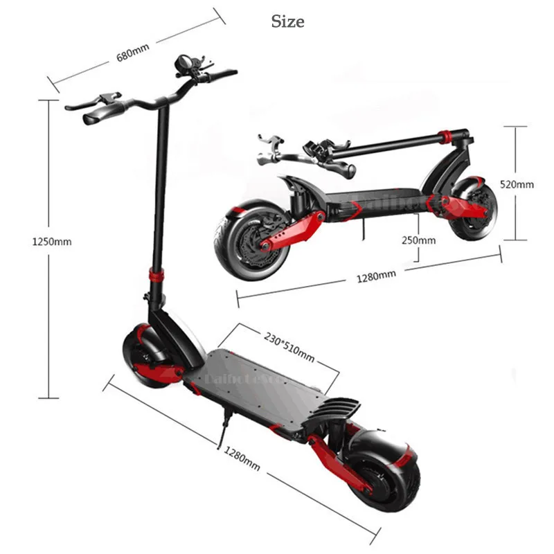 Daibot Off Road Electric Scooter 2 Wheel Electric Scooters Double Drive 1000W 10 inch 52V 65KMH Adult Electric Kick Scooter (24)
