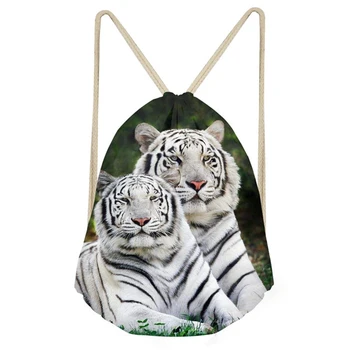 

Aulaygo Cool Tiger Print Men's Small Drawstring Bag Storage Shoulder Bags 3D Animal Travel Men Backpack String Shoes/Bags Custom