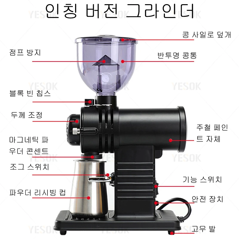 220V/110V Electric Coffee Grinder Machine Coffee Beans Particle Fully Automatic Detachable 10 File Adjustable High Capacity Fast 3