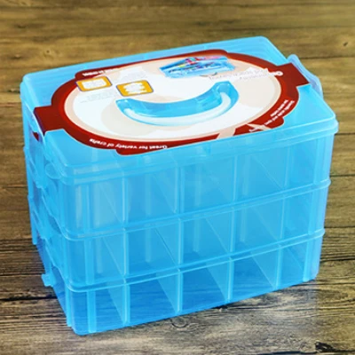 Синий Practical jewelry storage adjustable plastic compartment storage box jewelry earrings lid container storage box three layers - Цвет: Синий