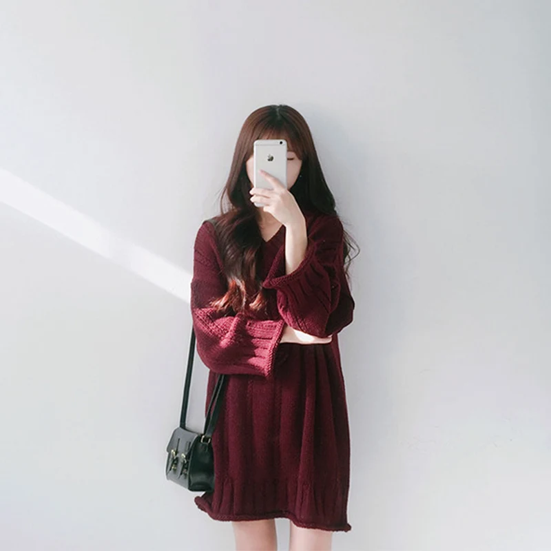 Женский вязаный свитер женский SURMIITRO, черный красный цвет с длинным рукавом в корейском стиле для женщин осень зима