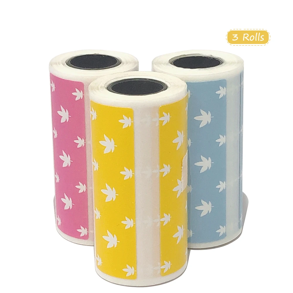 3 Rolls Cute Cartoon Direct Thermal Labels Roll Strong Adhesive Sticker Clear Printing for PeriPage A6 Pocket BT Thermal Printer