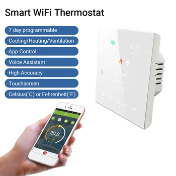 

Home Programmable Thermostat WiFi Smart Touchscreen Thermostat 2 Pipe Air Conditioner Controller 2 Wire Line Voltage Thermostat