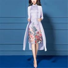 Платье, костюмы для женщин, винтажная кружевная шифоновая куртка с длинным рукавом, элегантные платья для матери невесты, свадебная одежда для гостей, комплект из 2 предметов