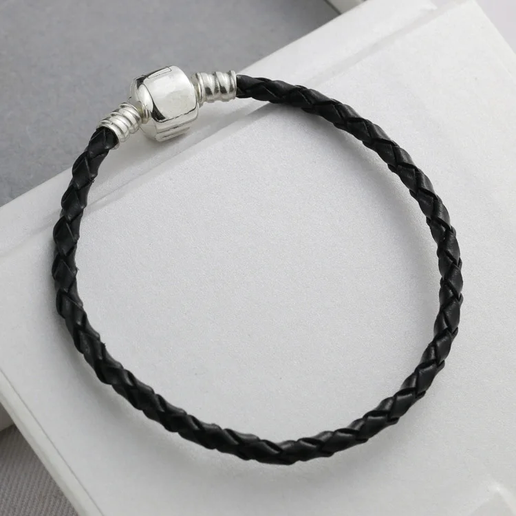 16-44 см 925 пробы Серебряный Браслет натуральная кожа баррель застежка змея браслет подходит для женщин DIY бисера Шарм Европа ювелирные изделия