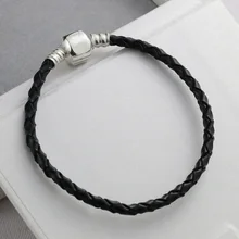 16-44 см 925 пробы Серебряный Браслет натуральная кожа баррель застежка змея браслет подходит для женщин DIY бисера Шарм Европа ювелирные изделия