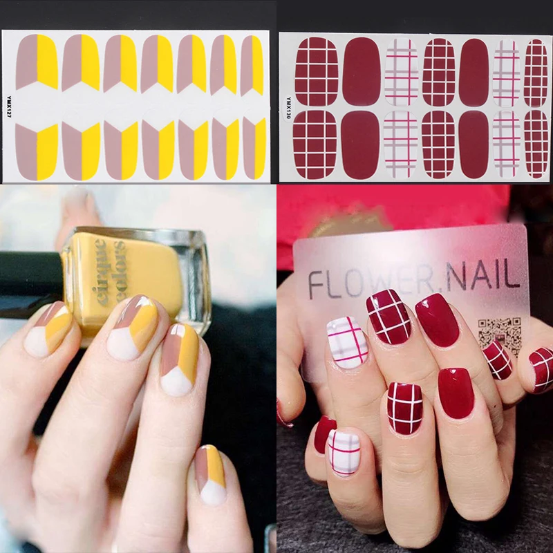

14tips/sheet Full Cover Nail Stickers Wraps DIY Nail Art Decals Plain Stickers Self Adhesive Nail Stickers Finger Sticker