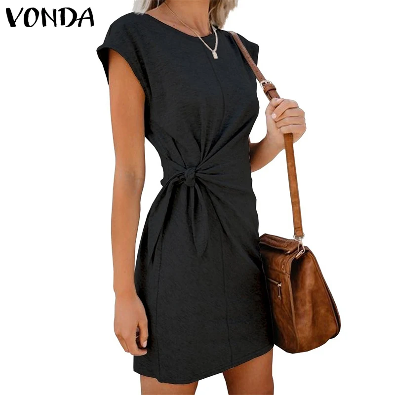 VONDA платье для беременных; коллекция года; Повседневное платье с круглым вырезом и короткими рукавами; мини-платья; пляжные платья; коллекция года; летний сарафан с поясом; Robe Femme