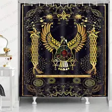 

Egyptian Shower Curtain Eye of Horus Golden Eagle Colorful Gemstone Bath Curtains Waterproof Polyester Bathroom with Hooks Decor