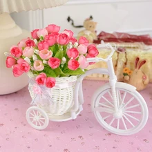 Ваза-велосипед из ротанга с шелковыми цветами Красочный мини-розовый цветок букет ромашка искусственный Флорес для украшения дома свадьбы