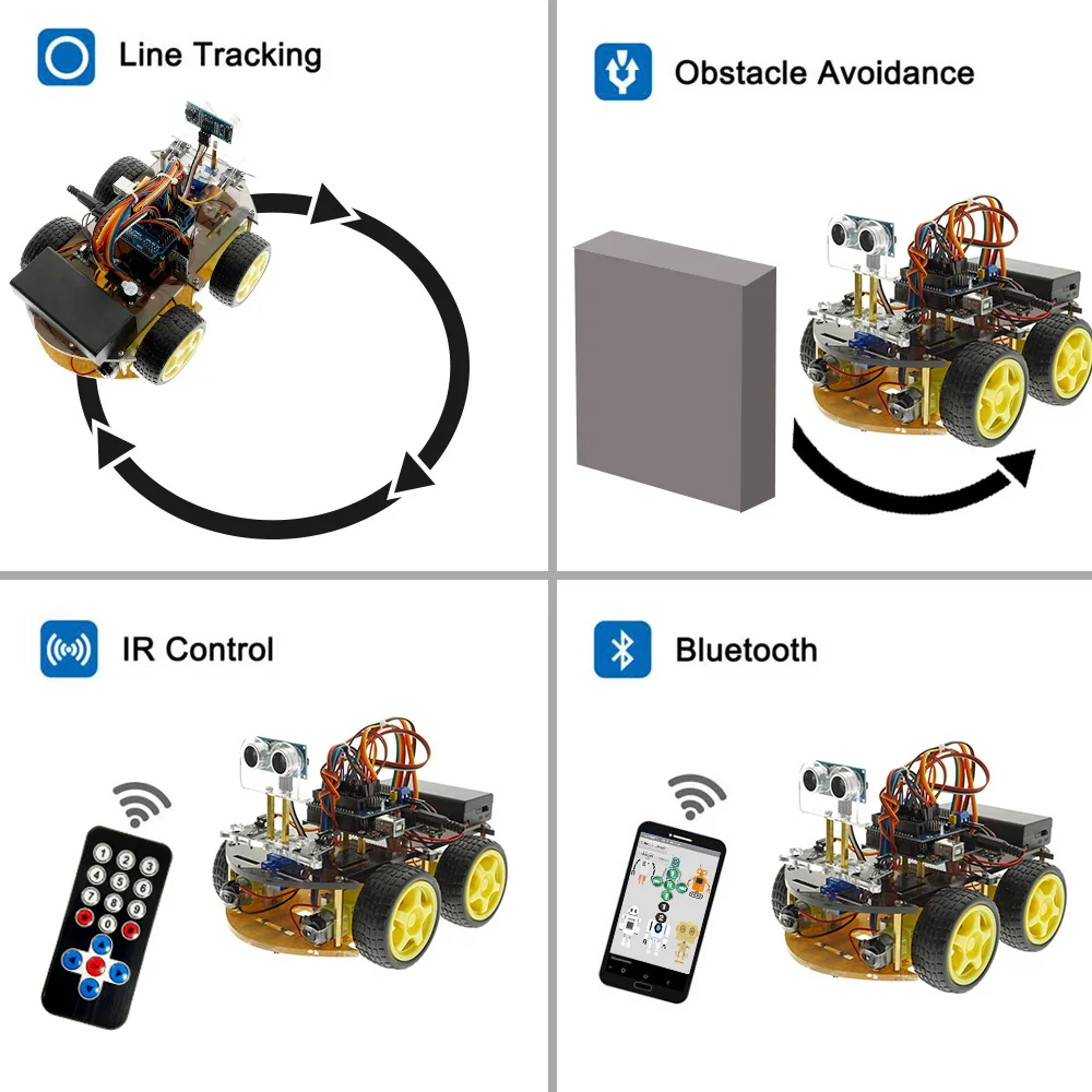  Free Tutorial Multi-function Bluetooth IR Sensor Smart Robot Car For Arduino - 4000156164007