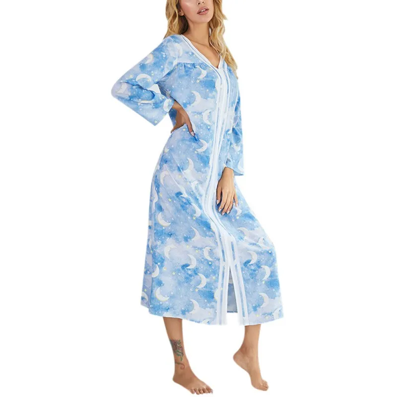 

Spring Ladies Printed Nightdress Women Long Sleeve Casual Homewear Clothes 2020 New Arrivals
