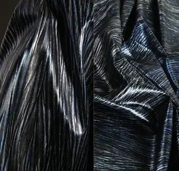 

145 Silver Blue Stripe leather slightly elastic,pu leather coat fabric soft thick,washable sewn jacket cloth diy texture D301