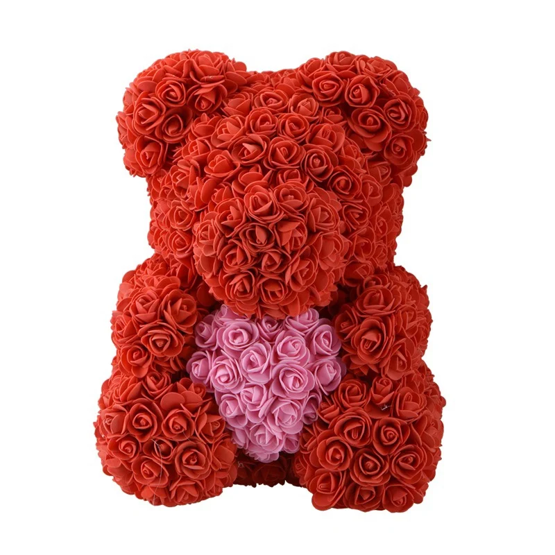 Горячая Распродажа 40 см медведь из роз Искусственные цветы домашний свадебный фестиваль DIY Дешевые Свадебные украшения Подарочная коробка венок ремесла - Цвет: 40cm red pink bear
