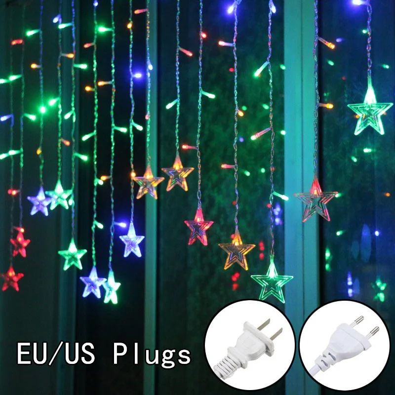 

LED Star Curtain Lights Christmas Fairy String Lights for Home Room Window Festival Wedding Party Decoration Garland Lighting