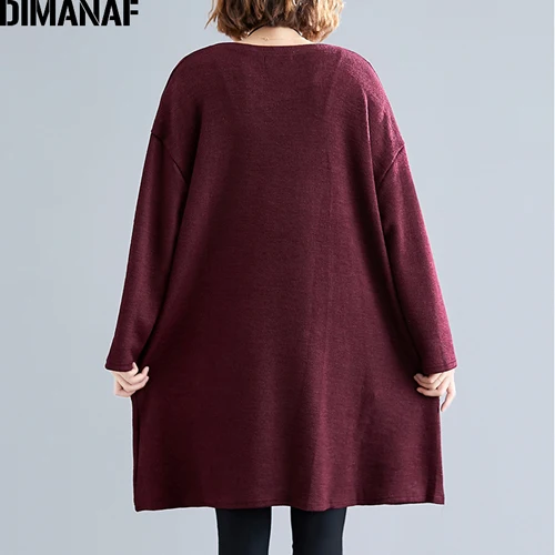 Niu99125CN-hong DIMANAF плюс Размеры Для женщин кофты вязаный женский шарф из футболки осень-зима с длинными рукавами большой размер, свободного кроя Повседневное Плотная одежда - Цвет: Niu99125CN-hong
