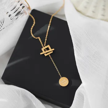 

YUN RUO Yellow Gold Color Good Luck Pendant Adjustable Necklace Woman Fashion 316L Titanium Steel Jewelry Birthday Gift Not Fade