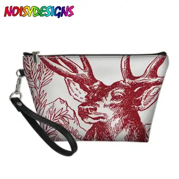 

NOISYDESIGNS Red Christmas Deers Women's Cosmetic Cases Makeup Bags Professional Girls Makeup Organizer Storage Girls Infantil