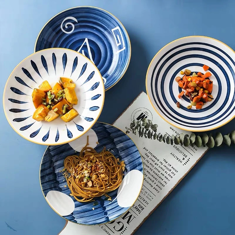 

8 Inch Ceramic Creative Plate Cutlery Plate Round Western Salad Steak Fruit Dessert Cake Storage Decorative Plate Christmas