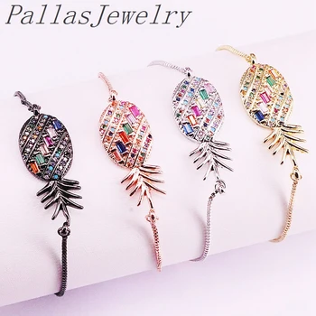 

10Pcs Fashion Colorful CZ Zirconia Micro Pave Pineapple Bracelets Slide Chain Jewelry Bracelet For Women Girls
