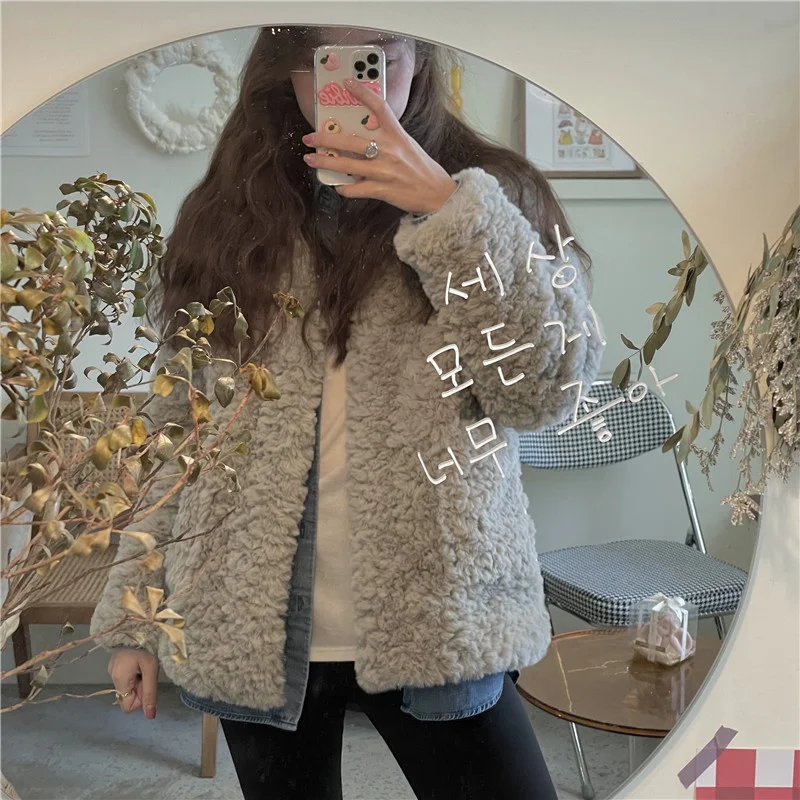 Свободное пальто из искусственного меха и хлопка зимнее теплое утепленное
