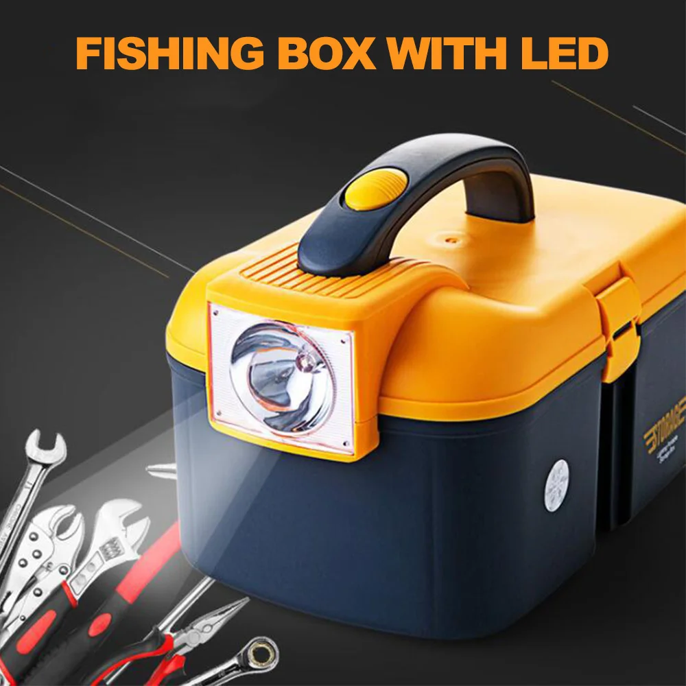 

2 Layer Fishing Tackle Box Large Capacity Fishing Gear Accessories LED Lighting Sub-Box Fishing Hook Tool Storage Case X532D