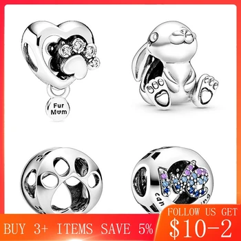 

New Hot Sale Ninny Rabbit Real 100%925 Sterling Silver Charms Fit Original 3mm Bracelet Bangle DIY Jewelry Making 204