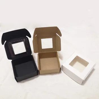 

10pcs/lot Small Kraft paper packaging box with window,cardboard handmade soap box,mini personalized craft paper jewelry gift box
