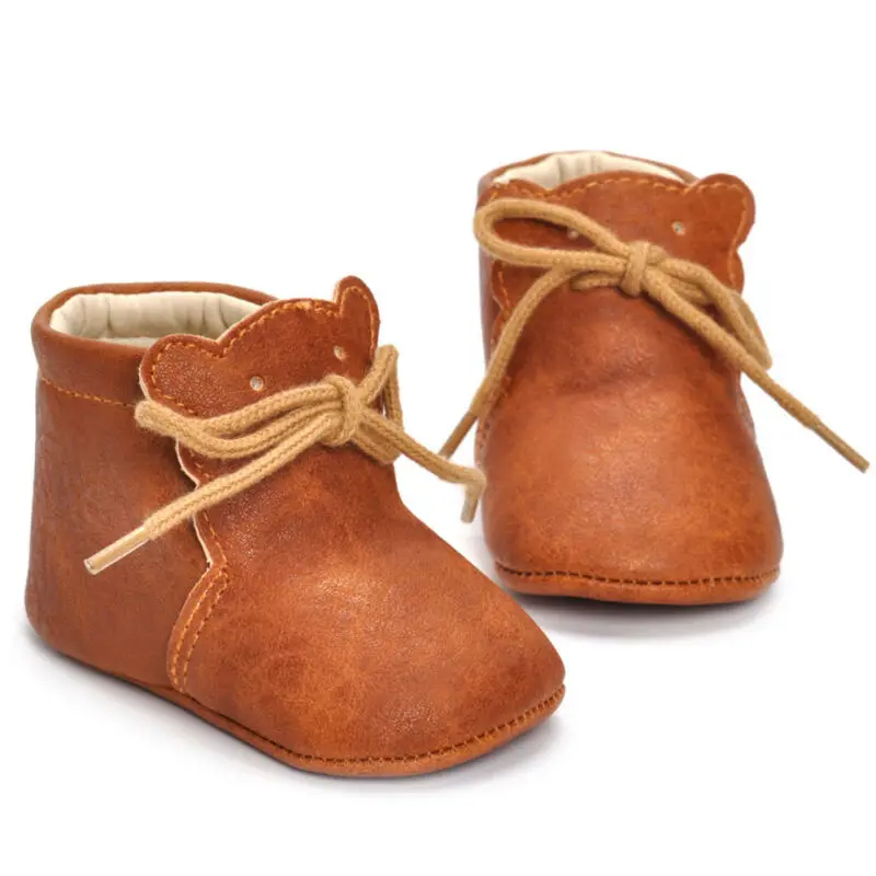 Jolies bottes en cuir en forme d'ours brun | Chaussures de berceau pour bébés garçons et filles, baskets en cuir à semelle souple pour tout-petits, pre walker