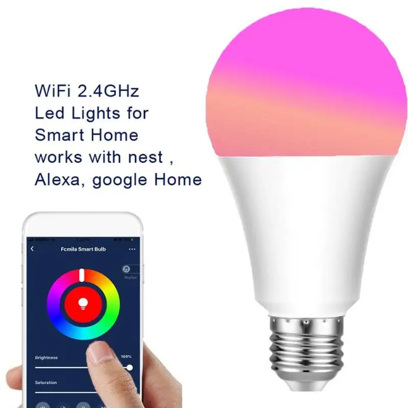 E27 умный светодиодный WiFi лампочка RGB совместима с Alexa и Google Assistant