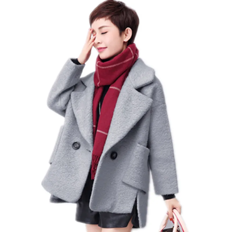 Плащ шерстяное пальто женский короткий параграф шерстяная куртка осень зима свободный большой размер пальто Корейский темперамент теплая куртка Q33