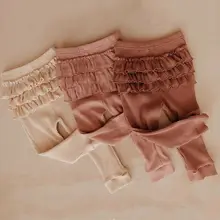 Детские однотонные Хлопковые вязаные длинные штаны с оборками для новорожденных и маленьких девочек длинные леггинсы штаны на подгузник, эластичные штаны