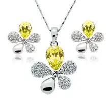 Ювелирные изделия женские свадебные набор пять листьев цветок желтое сердце 925 пробы Серебряное ожерелье серьги S0155
