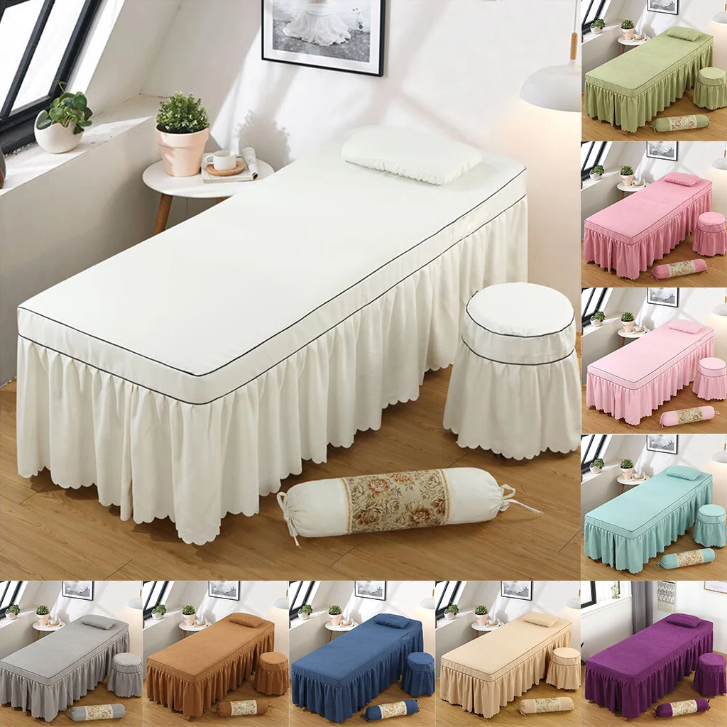 Beauty Face Bed Cover Massage Table Skirt Cotton Valance Sheet for Square Head Cosmetic Beds With Hole 75x31inch