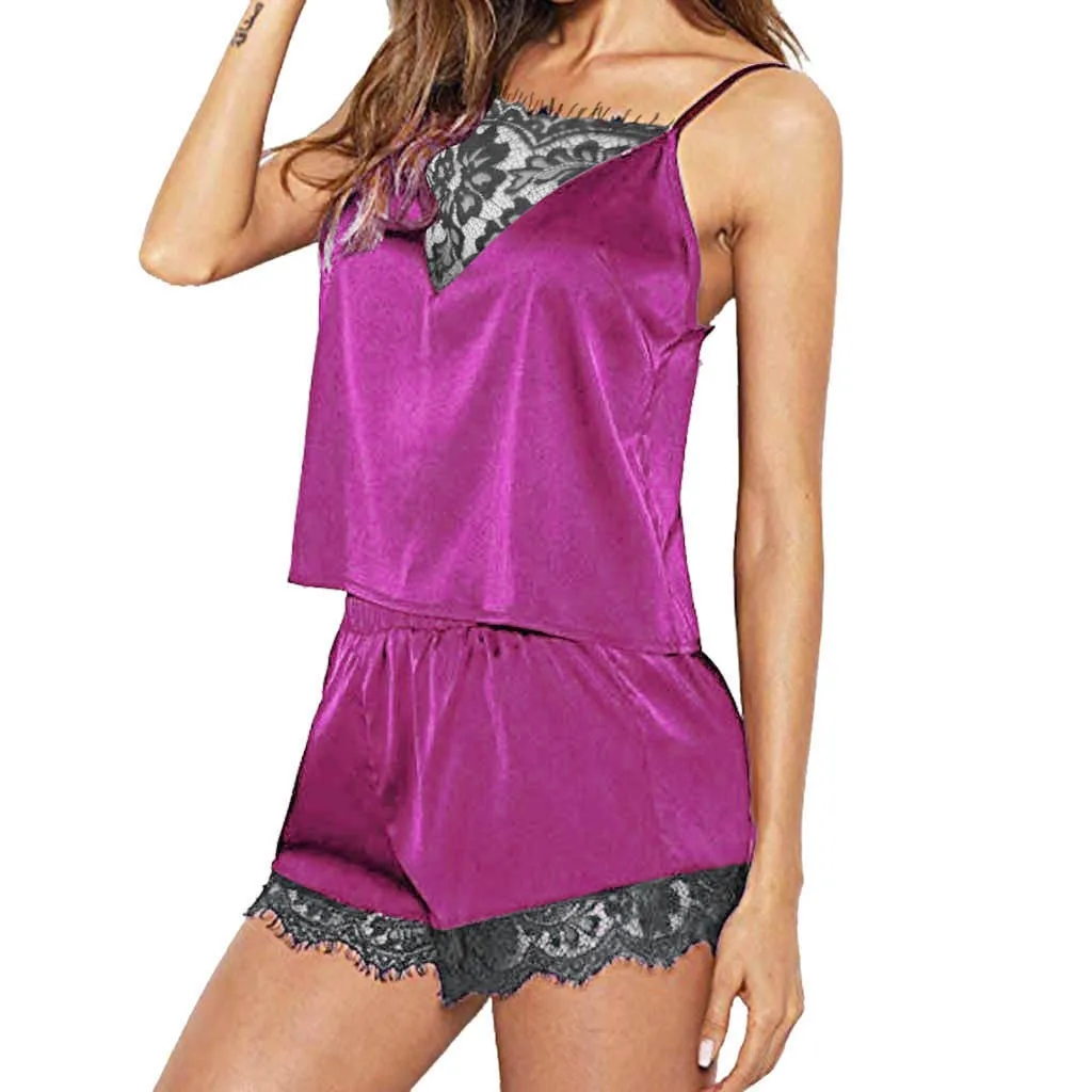 Top Brand Women Sets Sleepwear Lace Sexy Pajama Nightwear Cami Tank