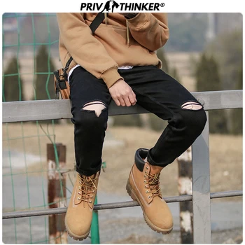 

Privathinker Men Black Casual Solid Slim Jeans Pants 2020 Mens Hip Hop Streetwear Hole Denim Pants Male Fashion Bottoms Jeans