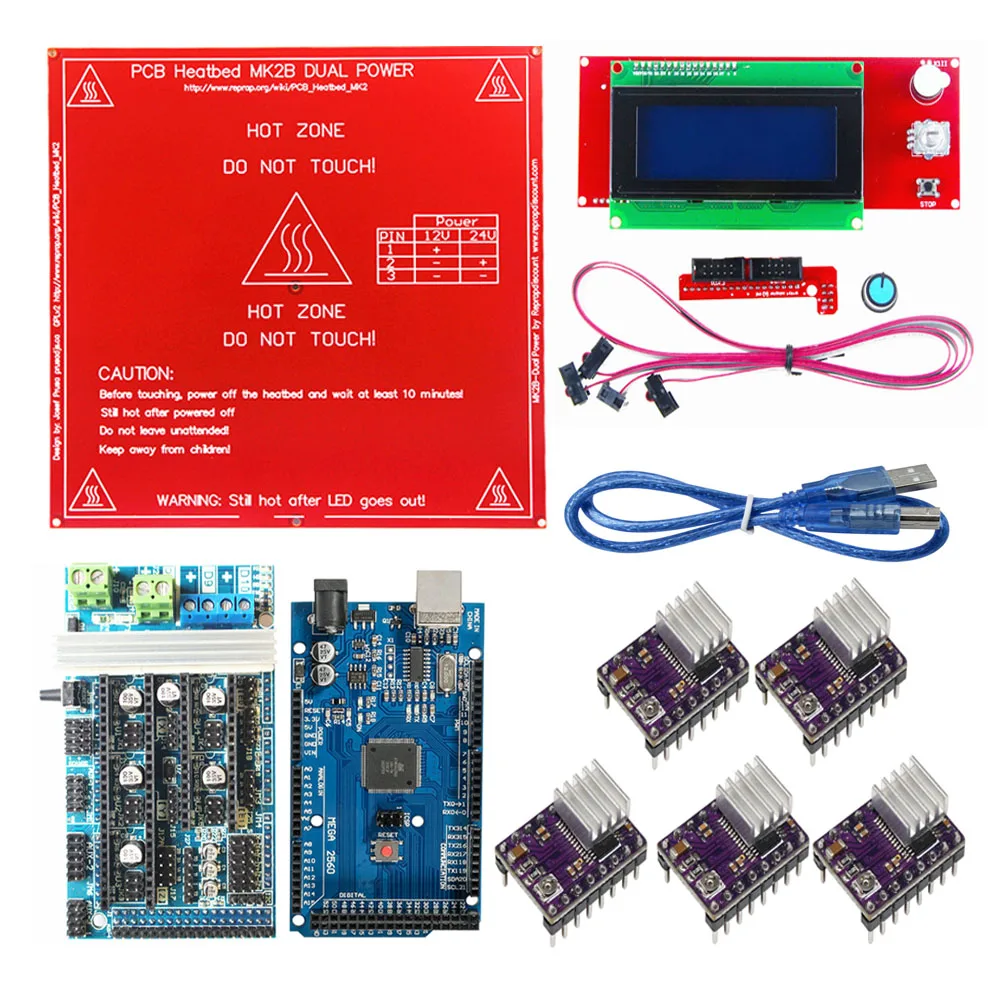 Ramps 1,4 комплект с Mega 2560 r3+ Ramps 1,4/1,6 плата контроллера+ Heatbed MK2B+ lcd 2004 lcd контроллер+ A4988/DRV8825 для ЧПУ