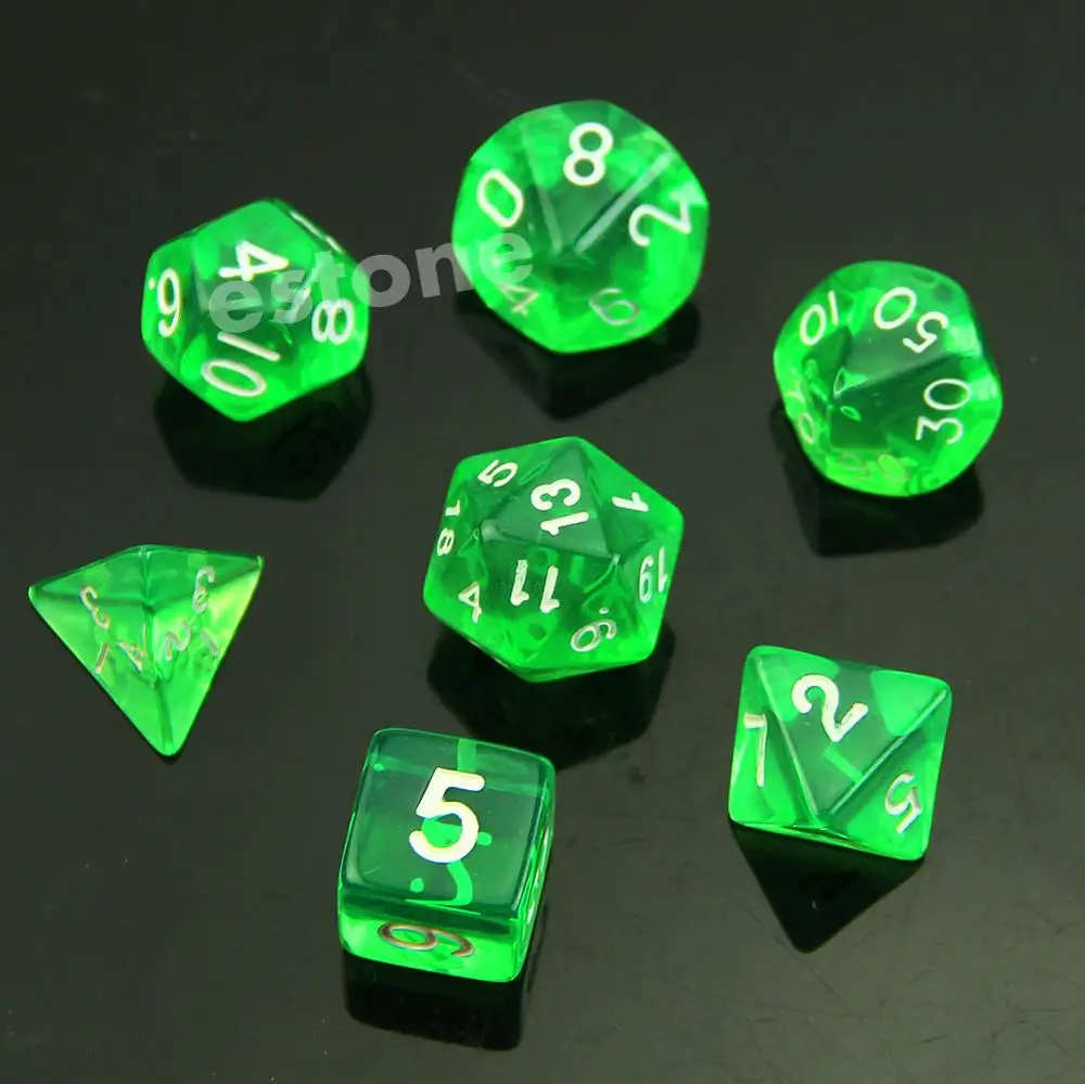 Один набор из 7 многогранных кубиков с красочными - Цвет: Зеленый