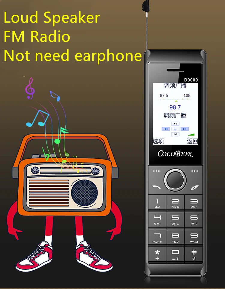 Старомодный мобильный телефон D9000 2,6 дюймов 8700 мАч супер батарея банк питания сотовый фонарик MP3 FM радио Ретро музыкальный телефон