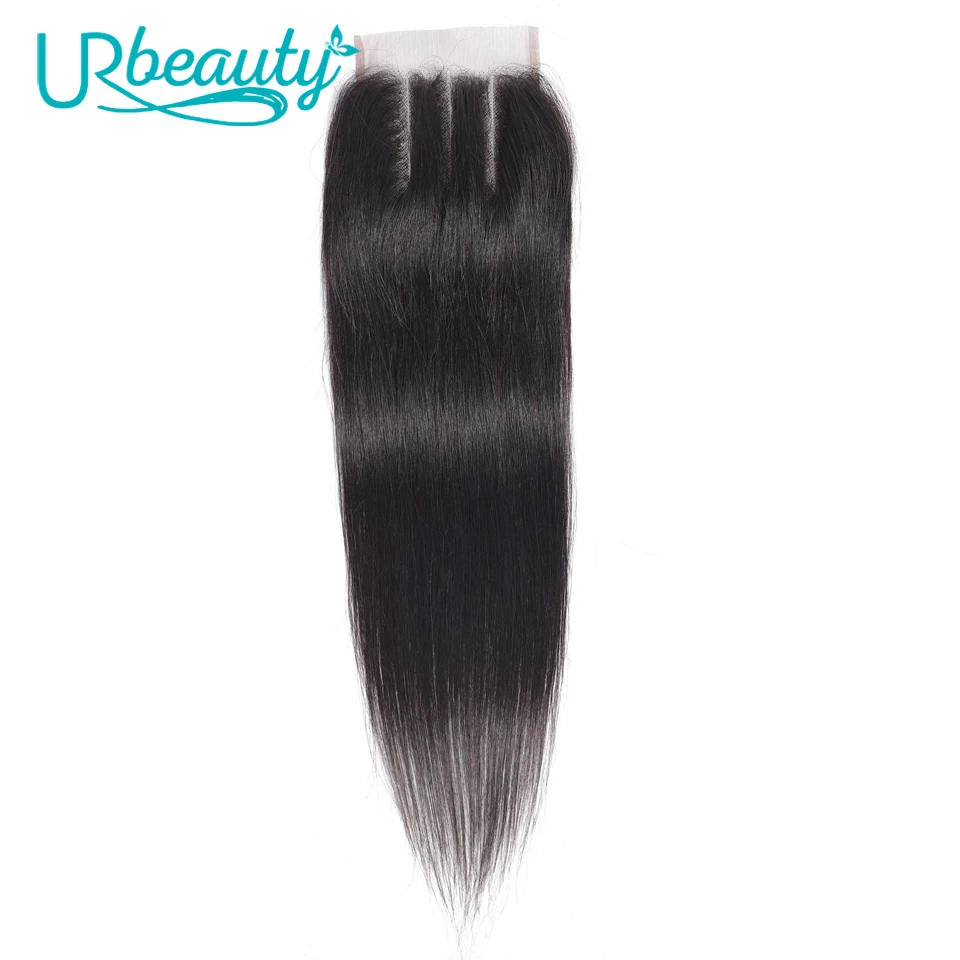 UR beauty прямые волосы 4*4 закрытие шнурка средний коэффициент "-20" бразильские не Реми волосы человеческие волосы закрытие шнурка натуральный черный цвет