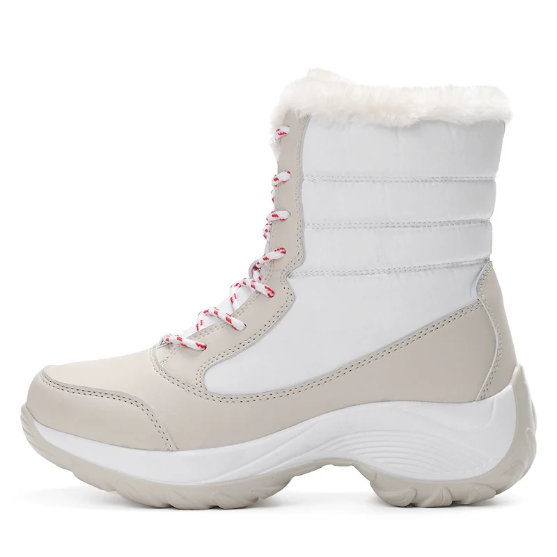 Модные женские зимние ботинки из искусственной кожи теплые зимние женские ботинки из плюша водонепроницаемые ботильоны обувь на плоской подошве ботинки на платформе; большие размеры 35-42 - Цвет: white