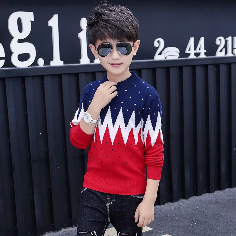 

Boys Knitted Sweater Solid Color Autumn and Winter Children Clothes O-neck Pullovers Christmas Sweater Boy Vetements Enfants