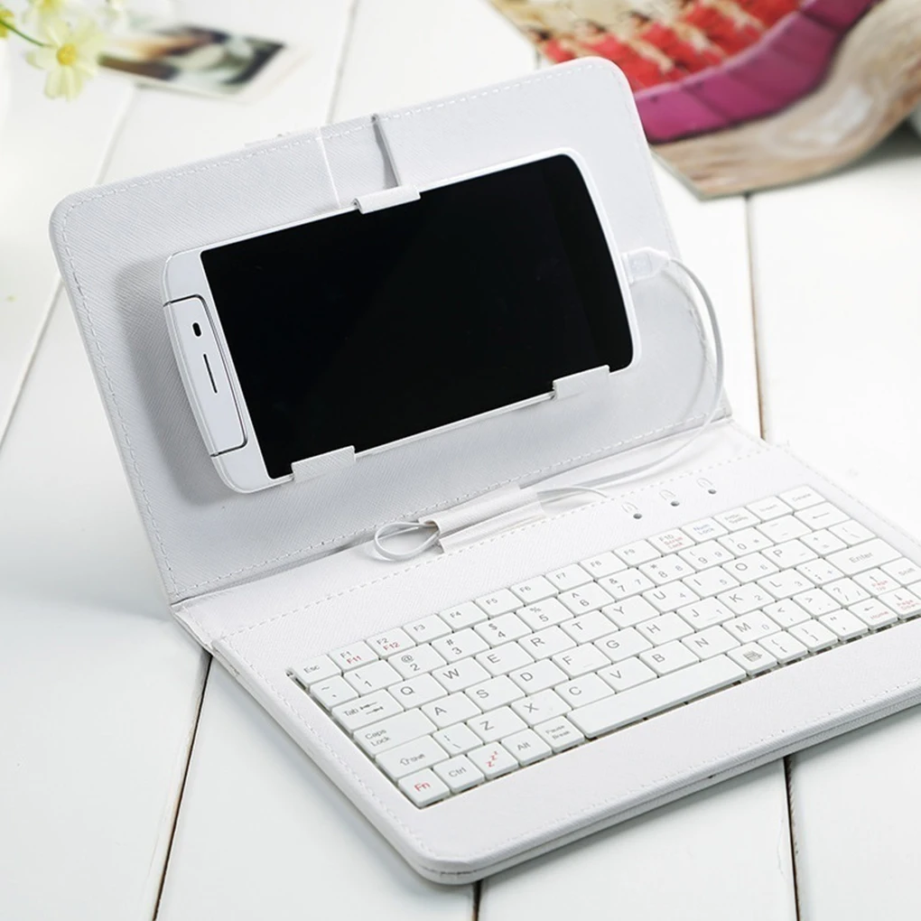 

Universal PU Leather Wired Keyboard Case for Andriod Protective Mobile Phone with Bluetooth Keyboard For 4.8-6inch Phone