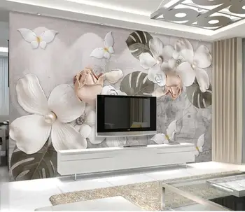 

CJSIR 3d Wallpaper Embossed White Four Petal Pearl Flowers Photo Wallpaper Living Room Background Decorative Wallpaper Mural