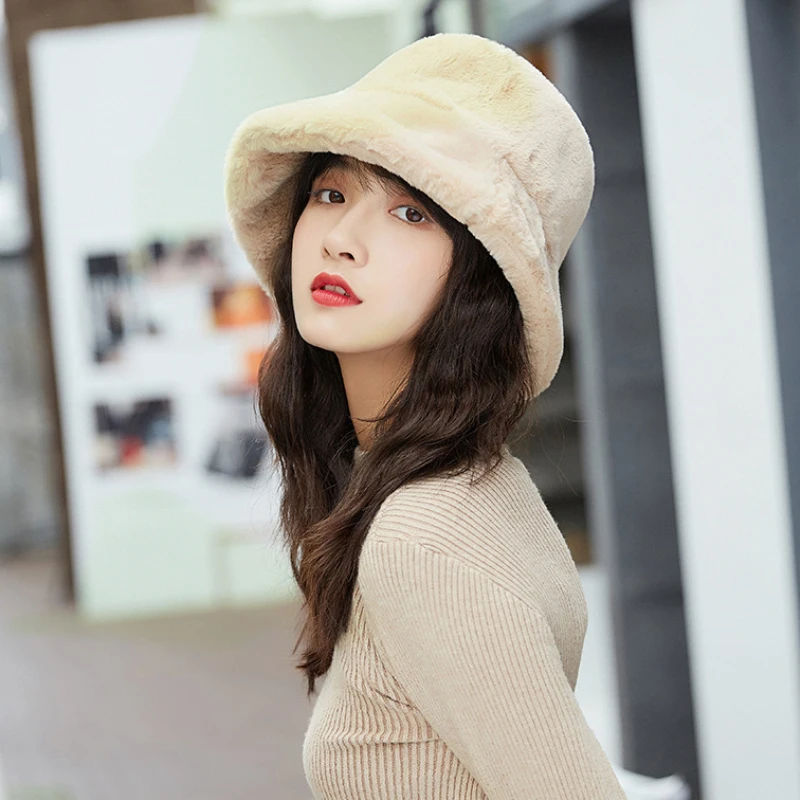 

Women Winter Hat Soft Fleece Flat Top Bucket Hat Elegant Packable Autumn Winter Hats for Women Ladies Cute Fishing Bucket Cap