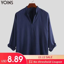 YOINS повседневные рубашки из хлопка и льна мужские рубашки с длинным рукавом весна лето рубашки для отдыха винтажные Ретро китайский стиль мужская одежда